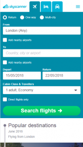 Sky Scanner number three for mobile user experience
